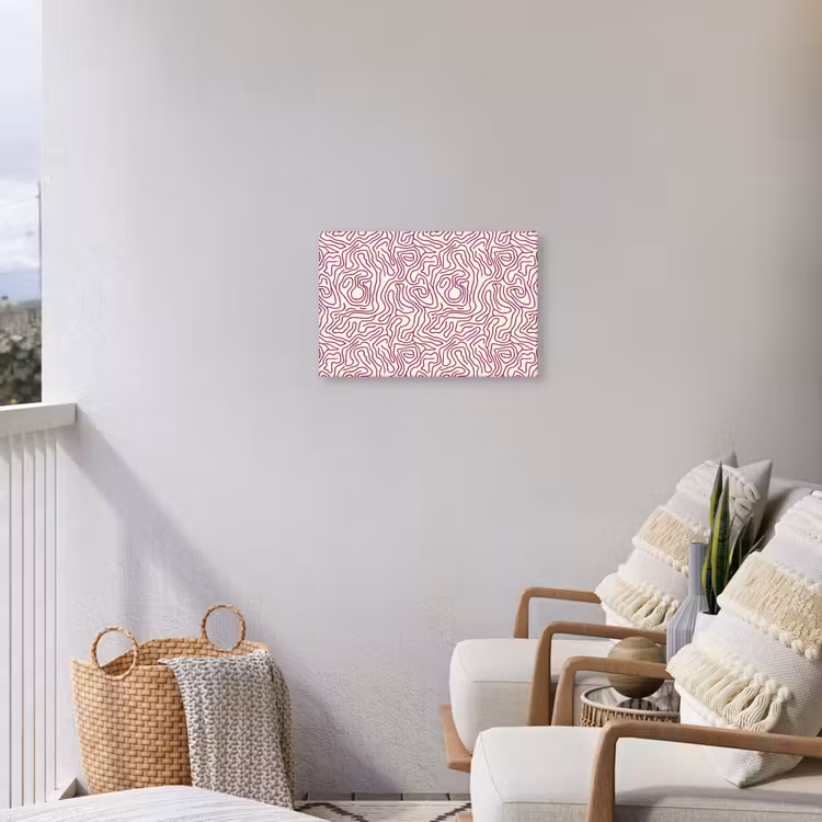 Kronkelende lijn - Magenta - Crème Tuinposter op houten frame 2 cm dik klein 845 -sfeer1
