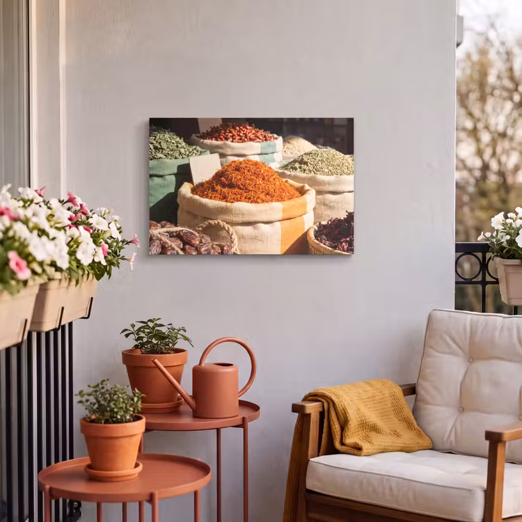 Buiten canvas - Kruiden - Markt - Kleurrijk - Kruiden - Markt - Kleurrijk Tuinposter op houten frame 2 cm dik klein