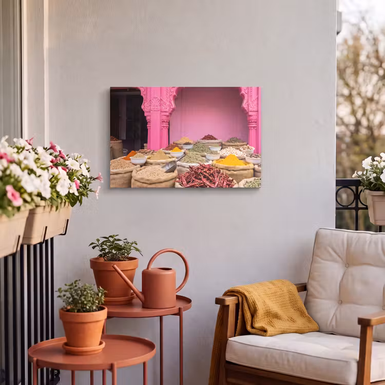 Buiten canvas - Kruiden - Markt - Roze - Kruiden - Markt - Roze Tuinposter op houten frame 2 cm dik klein