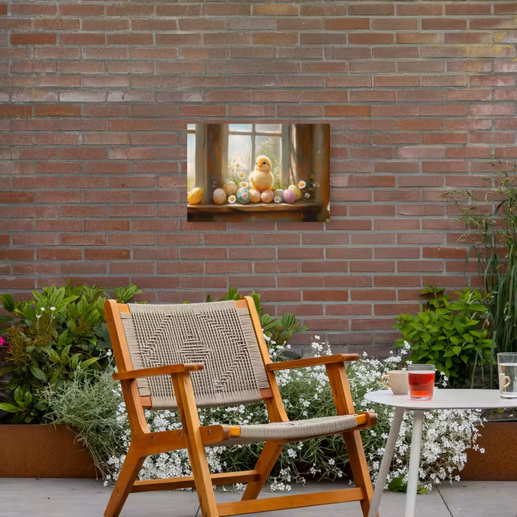 Kuiken - Raam - Paaseieren Tuinposter op houten frame 2 cm dik klein -sfeer3