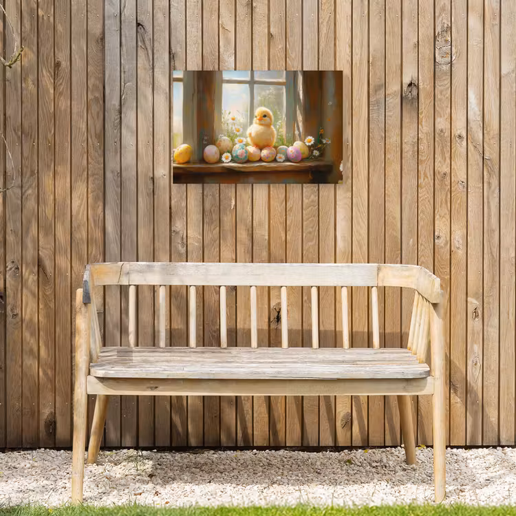 Kuiken - Raam - Paaseieren Tuinposter op houten frame 2 cm dik klein -sfeer4