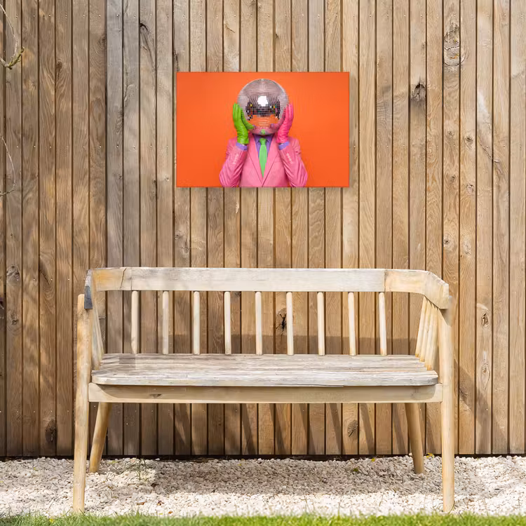 Kunst - Disco bal - Kleurrijk - Modern - Studio Tuinposter op houten frame 2 cm dik klein -sfeer4
