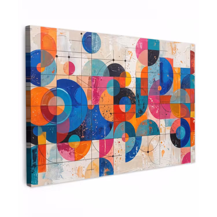 Kunst - Geometrisch - Abstract - Kleurrijk Tuinposter op houten frame 2 cm dik klein -3d