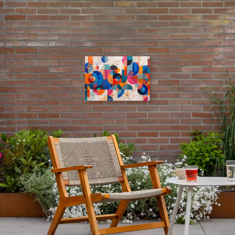 Kunst - Geometrisch - Abstract - Kleurrijk Tuinposter op houten frame 2 cm dik klein -sfeer3