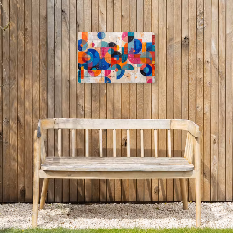 Kunst - Geometrisch - Abstract - Kleurrijk Tuinposter op houten frame 2 cm dik klein -sfeer4