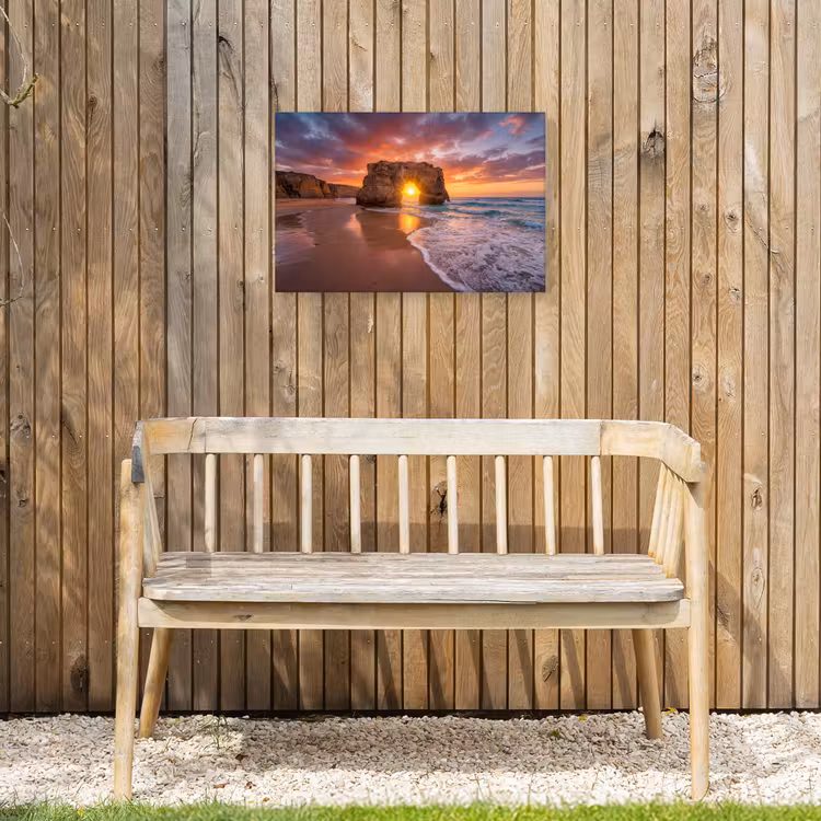 Kust - Rots - Zonsondergang - Zee - Natuur Tuinposter op houten frame 2 cm dik klein -sfeer4