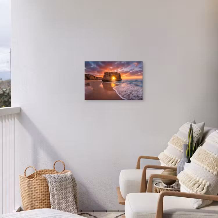 Kust - Rots - Zonsondergang - Zee - Natuur Tuinposter op houten frame 2 cm dik klein -sfeer1
