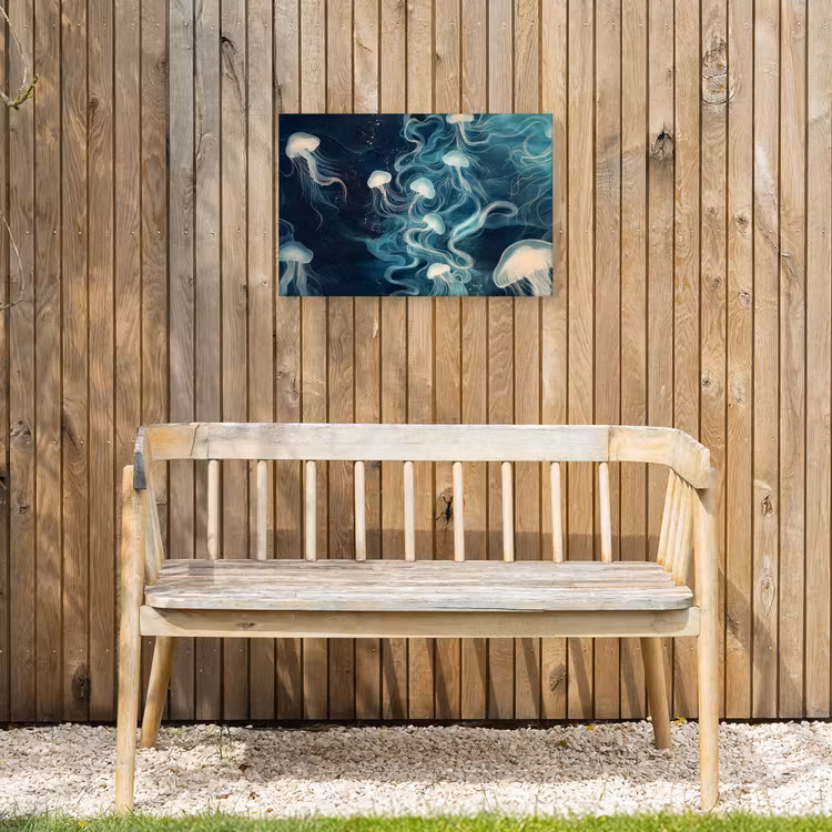 Kwallen - Zee - Wit - Golven Tuinposter op houten frame 2 cm dik klein -sfeer4