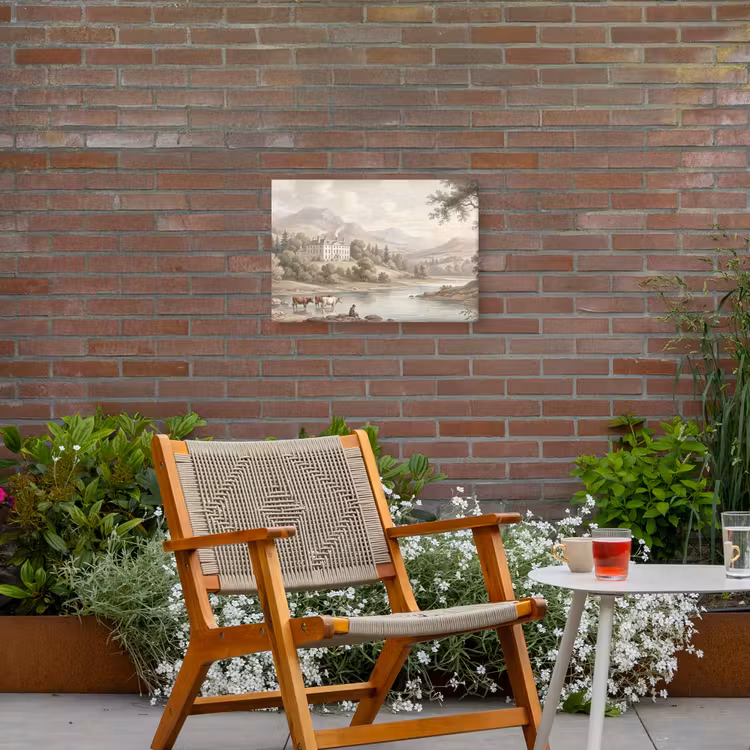 Landhuis - Rivier - Vee Tuinposter op houten frame 2 cm dik klein -sfeer3