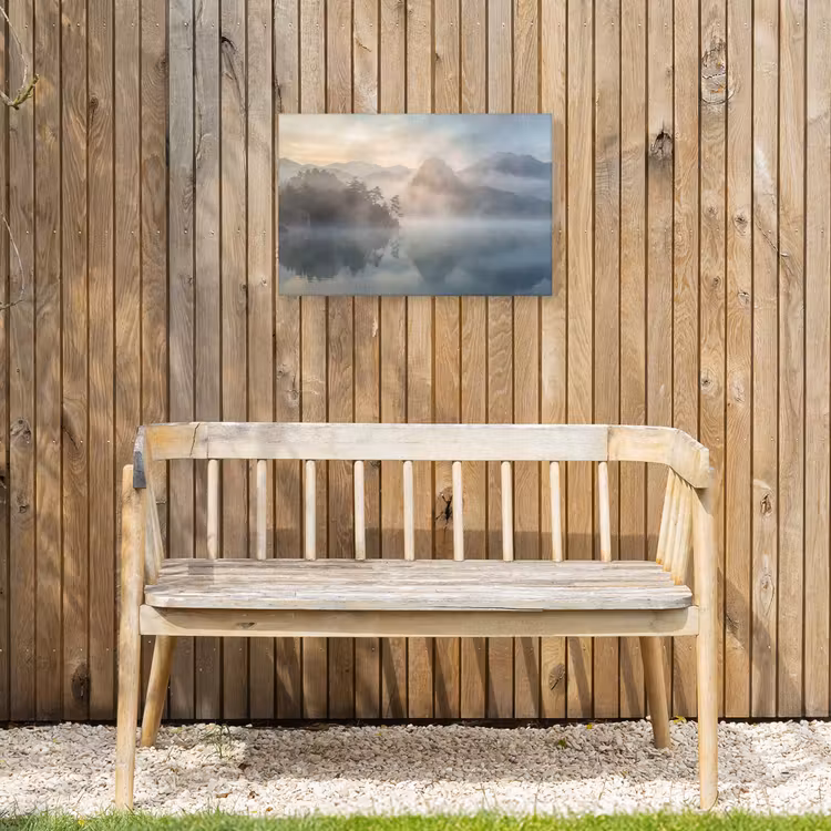 Landschap - Bergen - Mist - Water - Natuur Tuinposter op houten frame 2 cm dik klein -sfeer4