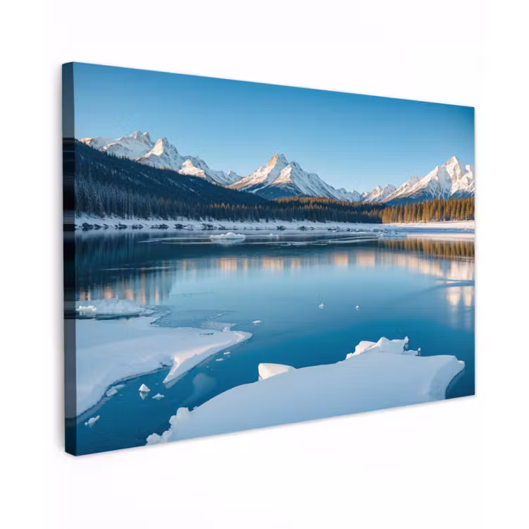 Landschap - Winter - Meer - Bergen - Uitzicht - IJs Tuinposter op houten frame 2 cm dik klein -3d