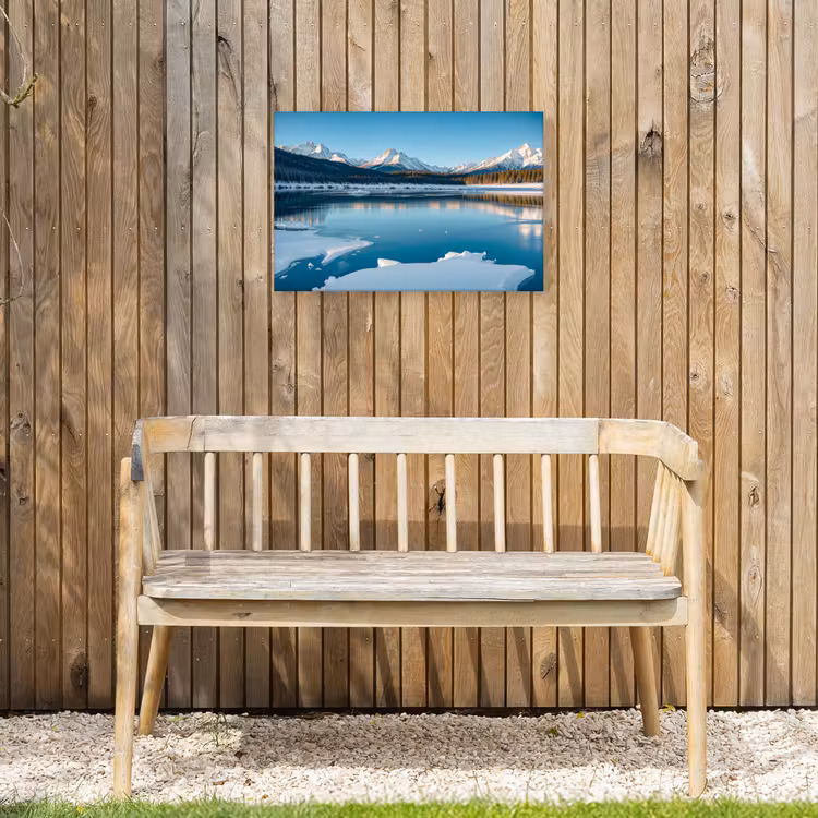 Landschap - Winter - Meer - Bergen - Uitzicht - IJs Tuinposter op houten frame 2 cm dik klein -sfeer4