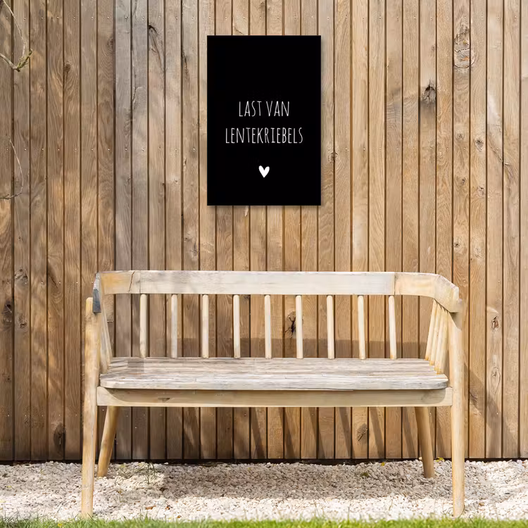Last van lentekriebels - Quotes - Spreuken Tuinposter op houten frame 2 cm dik klein -sfeer4