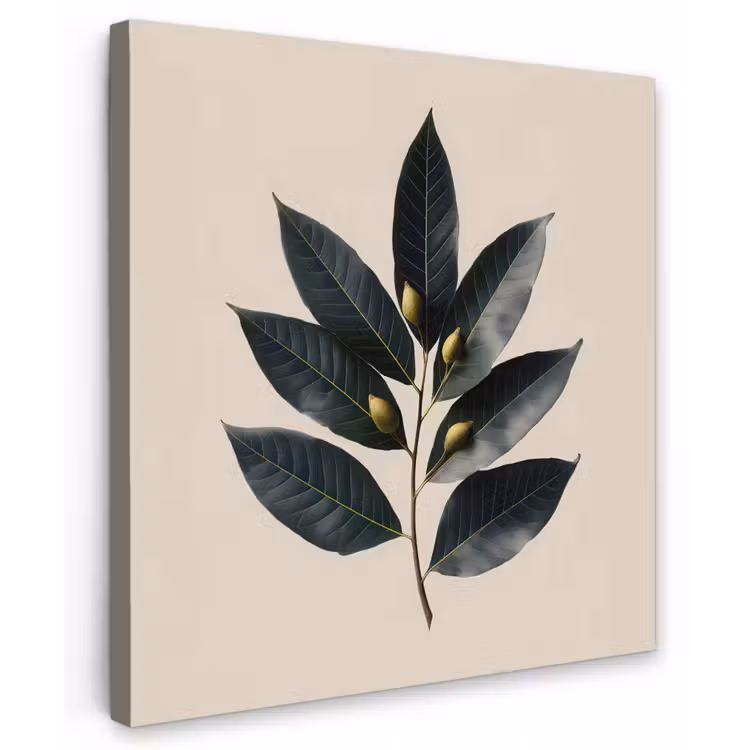 Laurierbladeren - Bloemknoppen - subtiel Tuinposter op houten frame 2 cm dik middel -3d