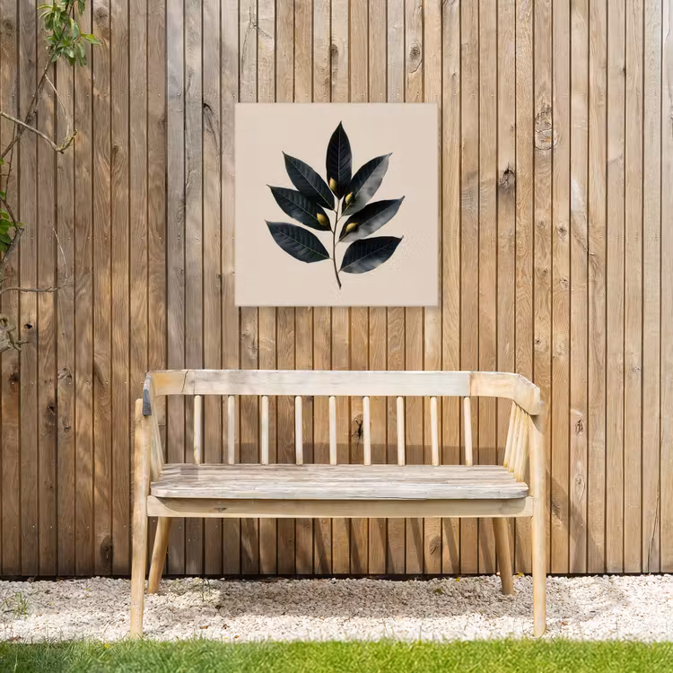 Laurierbladeren - Bloemknoppen - subtiel Tuinposter op houten frame 2 cm dik middel -sfeer4