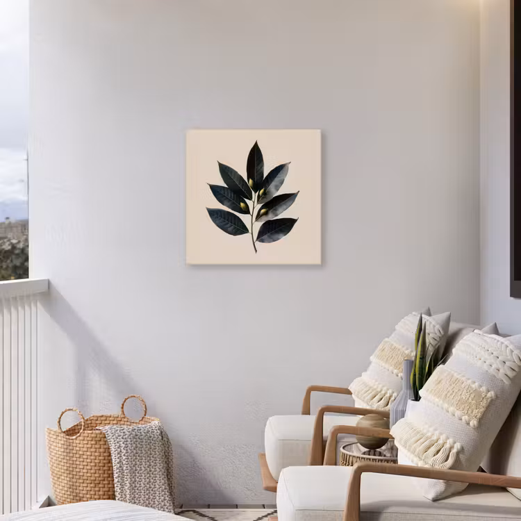 Laurierbladeren - Bloemknoppen - subtiel Tuinposter op houten frame 2 cm dik middel -sfeer1