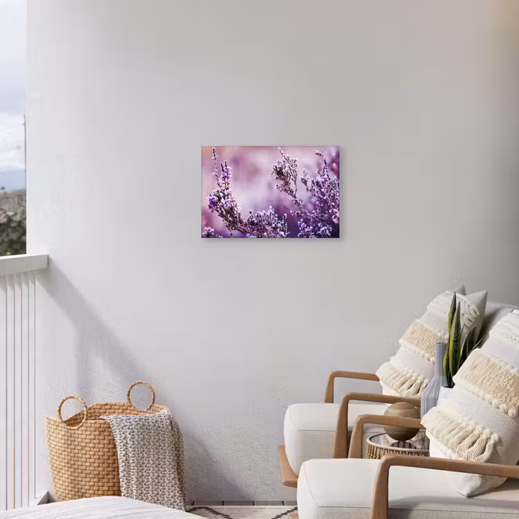 Lavendel - Winter - Bloemen - Paars Tuinposter op houten frame 2 cm dik klein -sfeer1