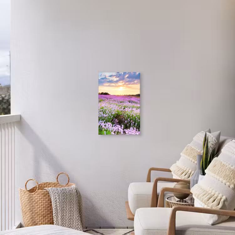 Lavendelvelden in de schemering Tuinposter op houten frame 2 cm dik klein -sfeer1
