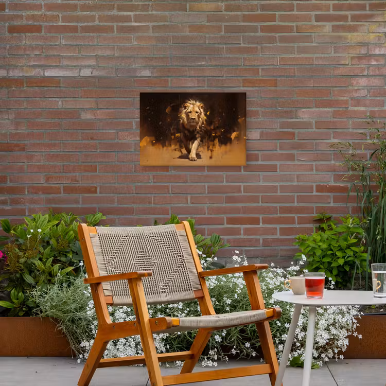 Leeuw - Geschilderd - Abstract - Goud Tuinposter op houten frame 2 cm dik klein -sfeer3