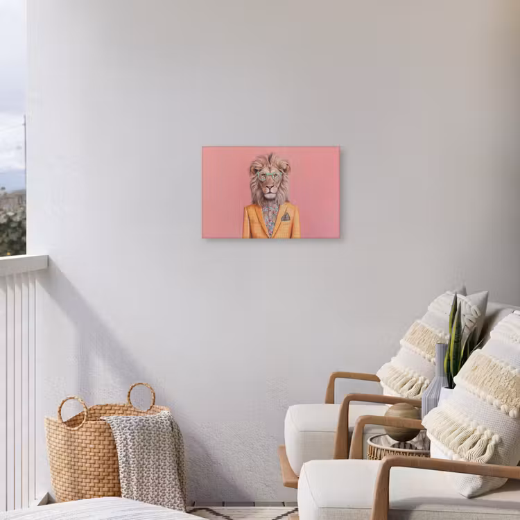 Leeuw - Pak - Geruit - Bril Tuinposter op houten frame 2 cm dik klein -sfeer1