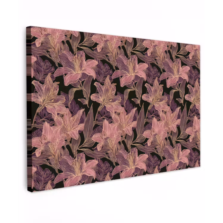 Lelies - Patroon - Paars - Goud Tuinposter op houten frame 2 cm dik klein 845 -3d