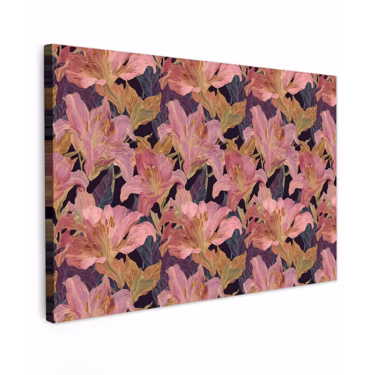 Lelies - Patroon - Roze - Goud Tuinposter op houten frame 2 cm dik klein 845 -3d
