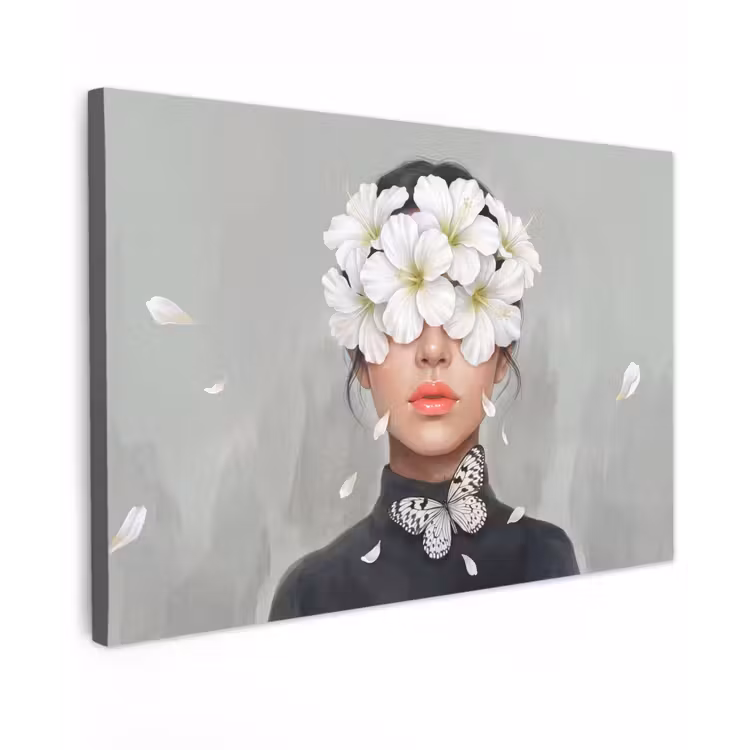 Lelies - Portret - Wit Tuinposter op houten frame 2 cm dik klein -3d