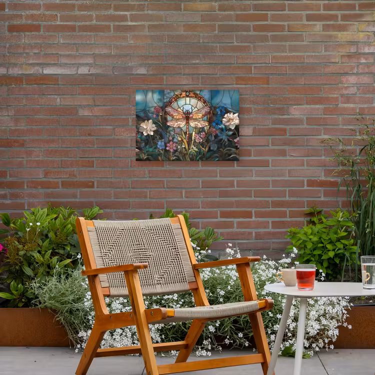 Libelle - Mozaïek - Bloemen - Kleurrijk Tuinposter op houten frame 2 cm dik klein -sfeer3