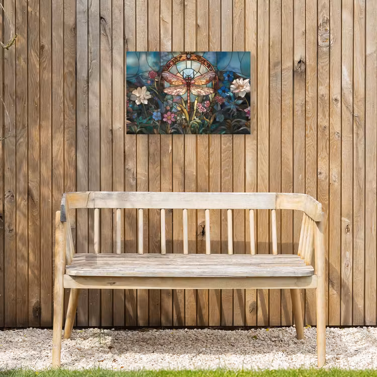 Libelle - Mozaïek - Bloemen - Kleurrijk Tuinposter op houten frame 2 cm dik klein -sfeer4