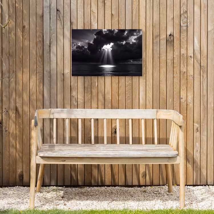 Licht - Wolken - Zee - Zwart-wit - Natuur Tuinposter op houten frame 2 cm dik klein -sfeer4