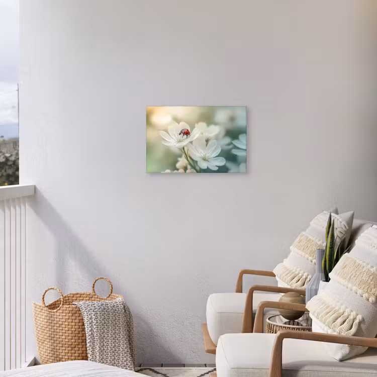 Lieveheersbeestje - Bloemen - Wit Tuinposter op houten frame 2 cm dik klein -sfeer1