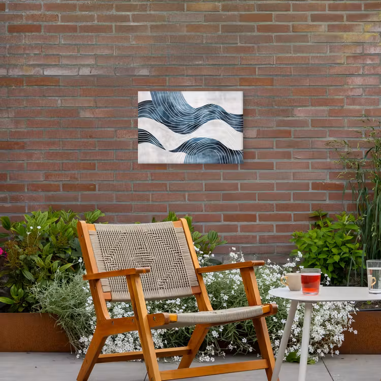 Lijnen - Golven - Abstract - Blauw Tuinposter op houten frame 2 cm dik klein -sfeer3
