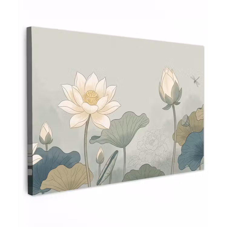 Lotus - Bloemen - Groen Tuinposter op houten frame 2 cm dik klein -3d