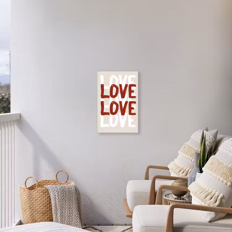 Love - Rood - Tekst Tuinposter op houten frame 2 cm dik klein -sfeer1
