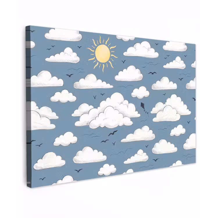 Lucht - Zon - Wolken - Natuur - Blauw Tuinposter op houten frame 2 cm dik klein -3d