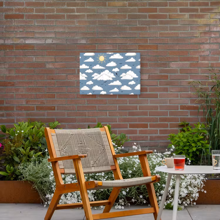 Lucht - Zon - Wolken - Natuur - Blauw Tuinposter op houten frame 2 cm dik klein -sfeer3