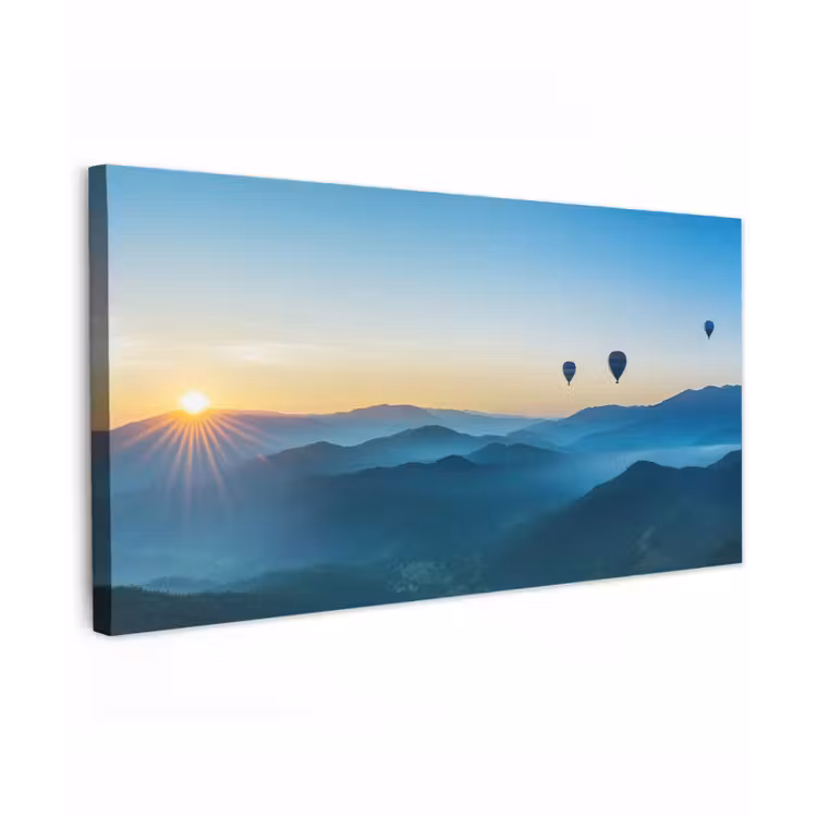 Luchtballonnen - Bergen - Zonsopgang - Landschap Tuinposter op houten frame 2 cm dik xxl -3d