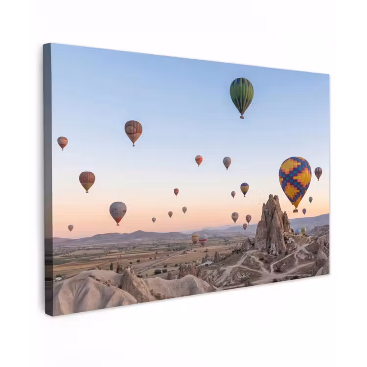 Luchtballonnen - Rotsen - Zonsopgang Tuinposter op houten frame 2 cm dik klein -3d