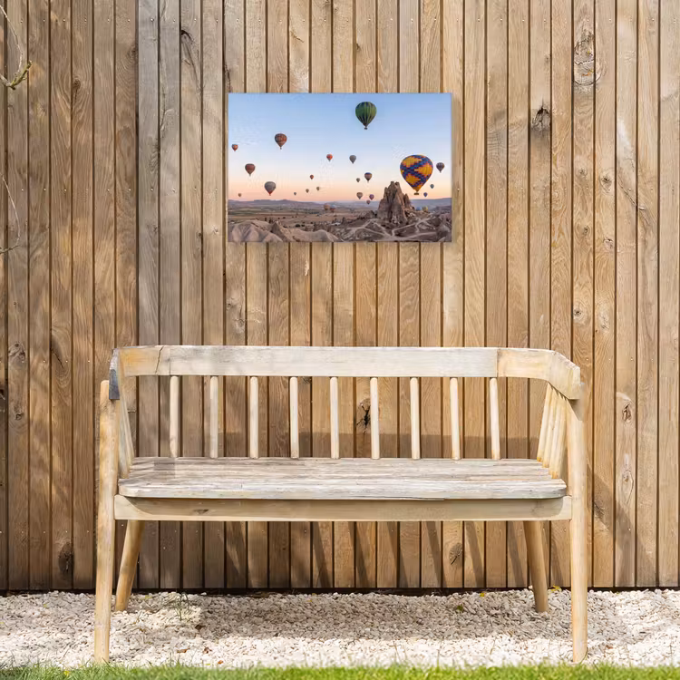 Luchtballonnen - Rotsen - Zonsopgang Tuinposter op houten frame 2 cm dik klein -sfeer4