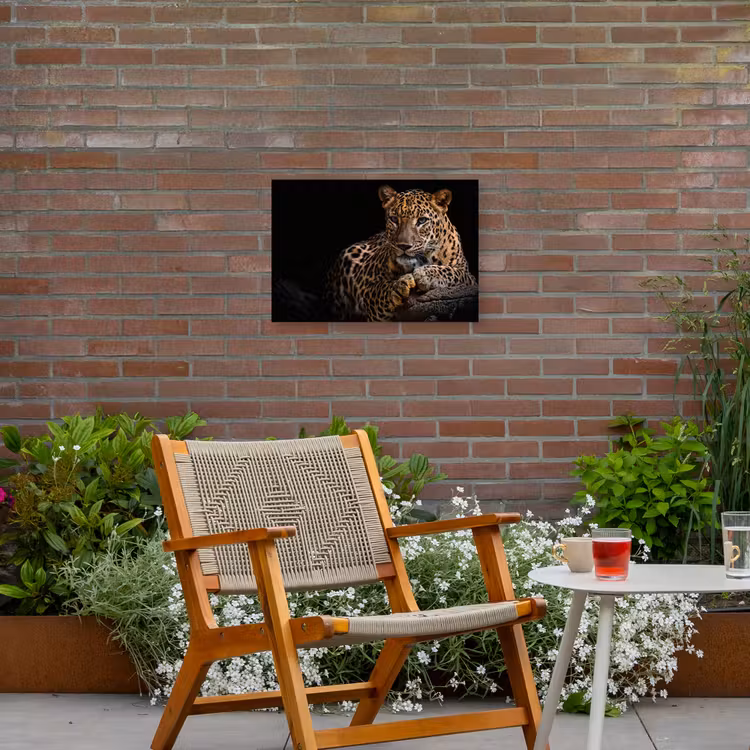 Luipaard in rust Tuinposter op houten frame 2 cm dik klein -sfeer3