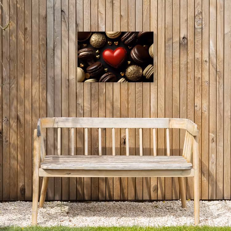 Macarons - Rood - Hart Tuinposter op houten frame 2 cm dik klein -sfeer4
