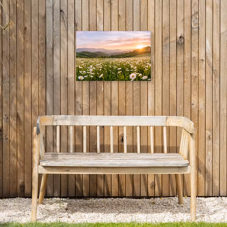 Madelief - Veld - Heuvels - Groen Tuinposter op houten frame 2 cm dik klein -sfeer4