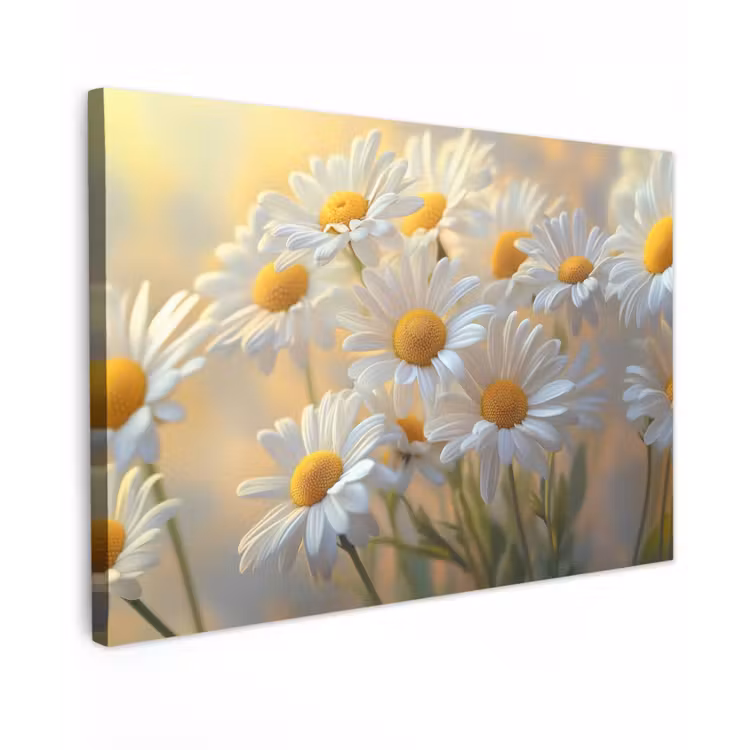 Madeliefjes - Wit - Zonlicht Tuinposter op houten frame 2 cm dik klein -3d