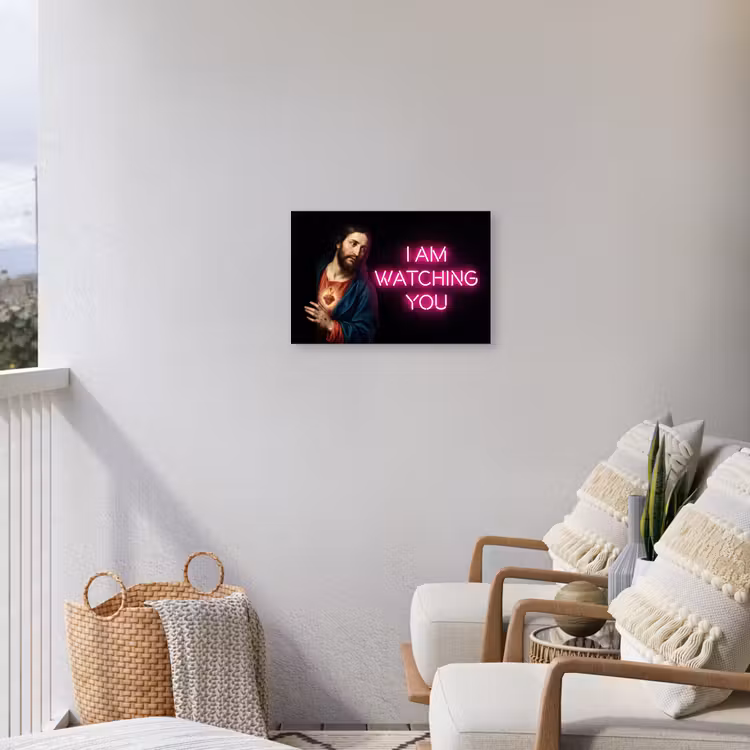 Man - Tekst - Neon Tuinposter op houten frame 2 cm dik klein -sfeer1