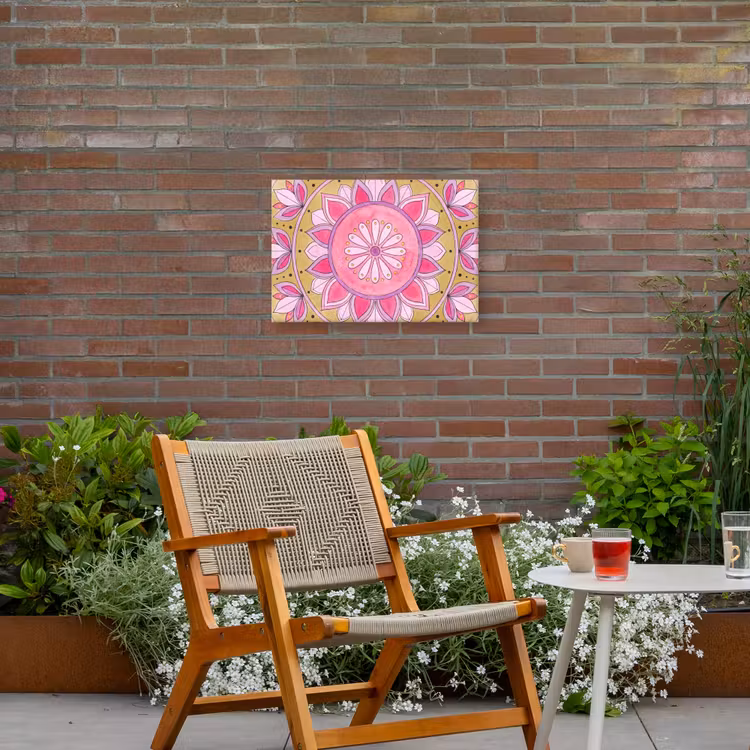 Mandala - Patroon - Kunst - Aquarel - Roze Tuinposter op houten frame 2 cm dik klein -sfeer3