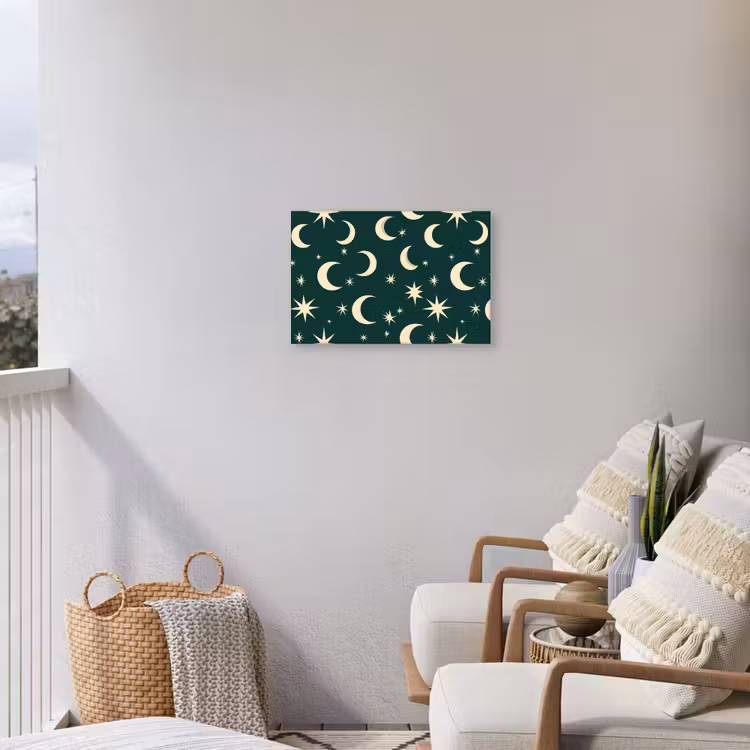 Manen - Sterren - Groen Tuinposter op houten frame 2 cm dik klein 845 -sfeer1