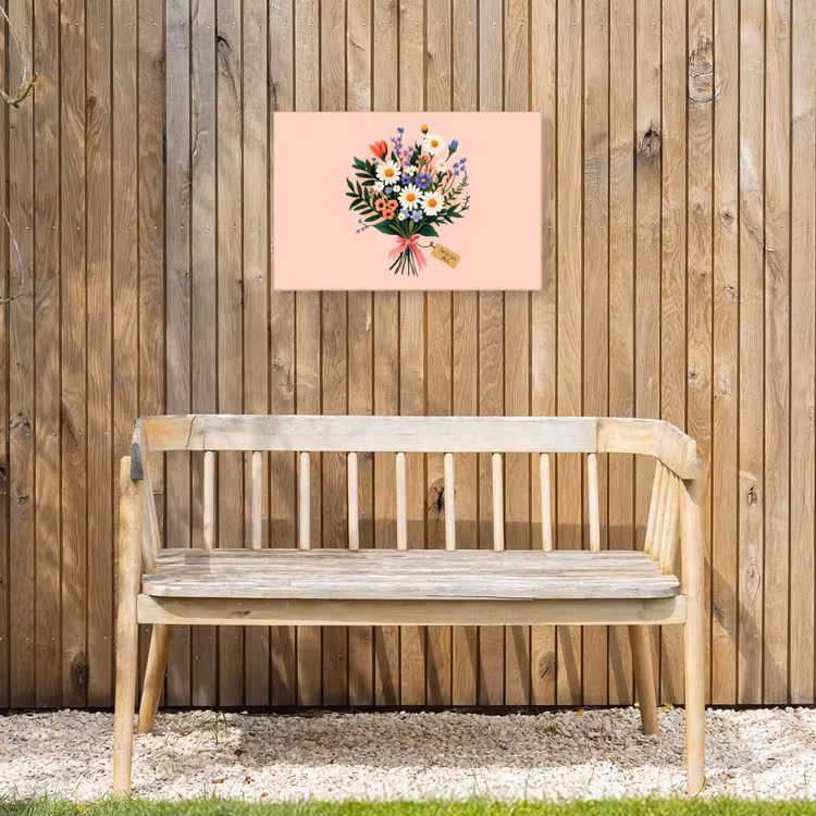 Margrieten - Boeket - Strikje - Roze Tuinposter op houten frame 2 cm dik klein -sfeer4