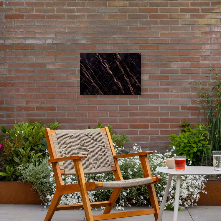 Marmer - Goud - Patroon - Luxe - Zwart Tuinposter op houten frame 2 cm dik klein -sfeer3