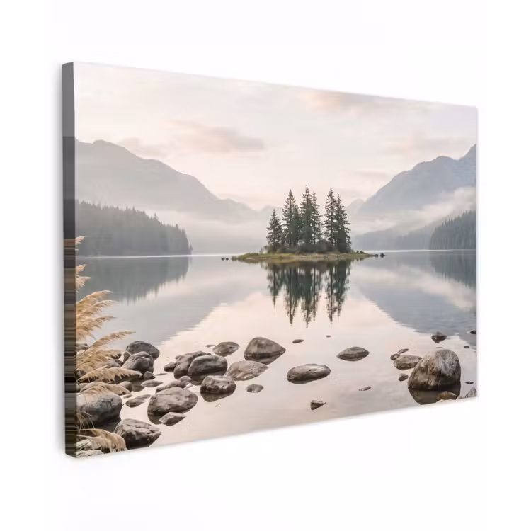 Meer - Bergen - Landschap - Groen Tuinposter op houten frame 2 cm dik klein -3d
