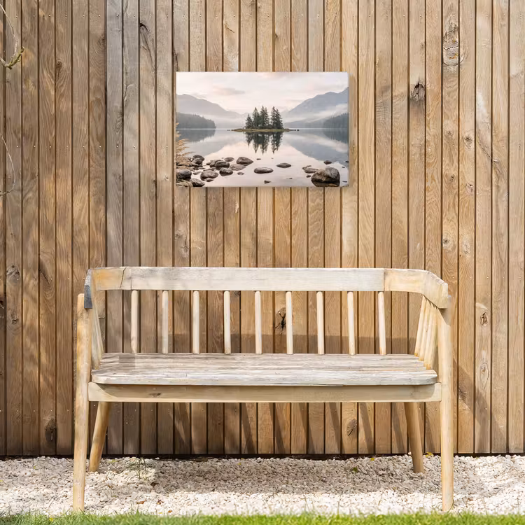 Meer - Bergen - Landschap - Groen Tuinposter op houten frame 2 cm dik klein -sfeer4